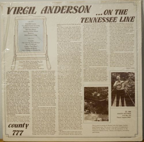 Virgil Anderson - On the Tennessee Line LP back, notes, etc. photo by E. Gomez